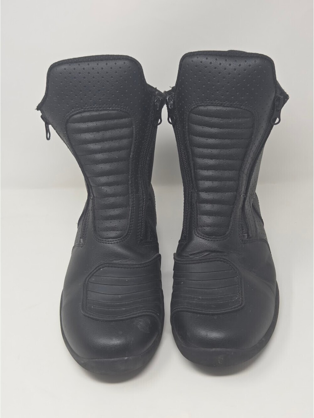 Black Motorcycle Riding Boots Side Zip Perforated Size 8 Protective Panels